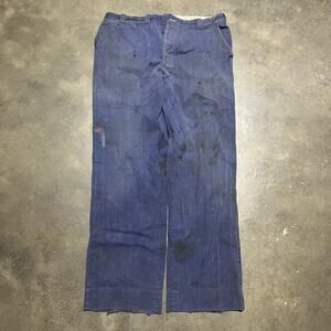 Vintage 40s Tate MFG Blue HBT Wide Leg Workwear Pants 36x32